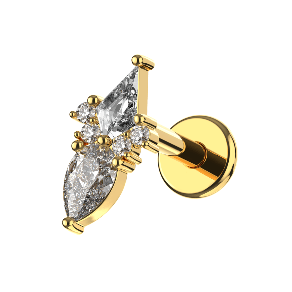 316L Surgical Steel Coffin & Pear Cut CZ Jewelled Flatback Stud