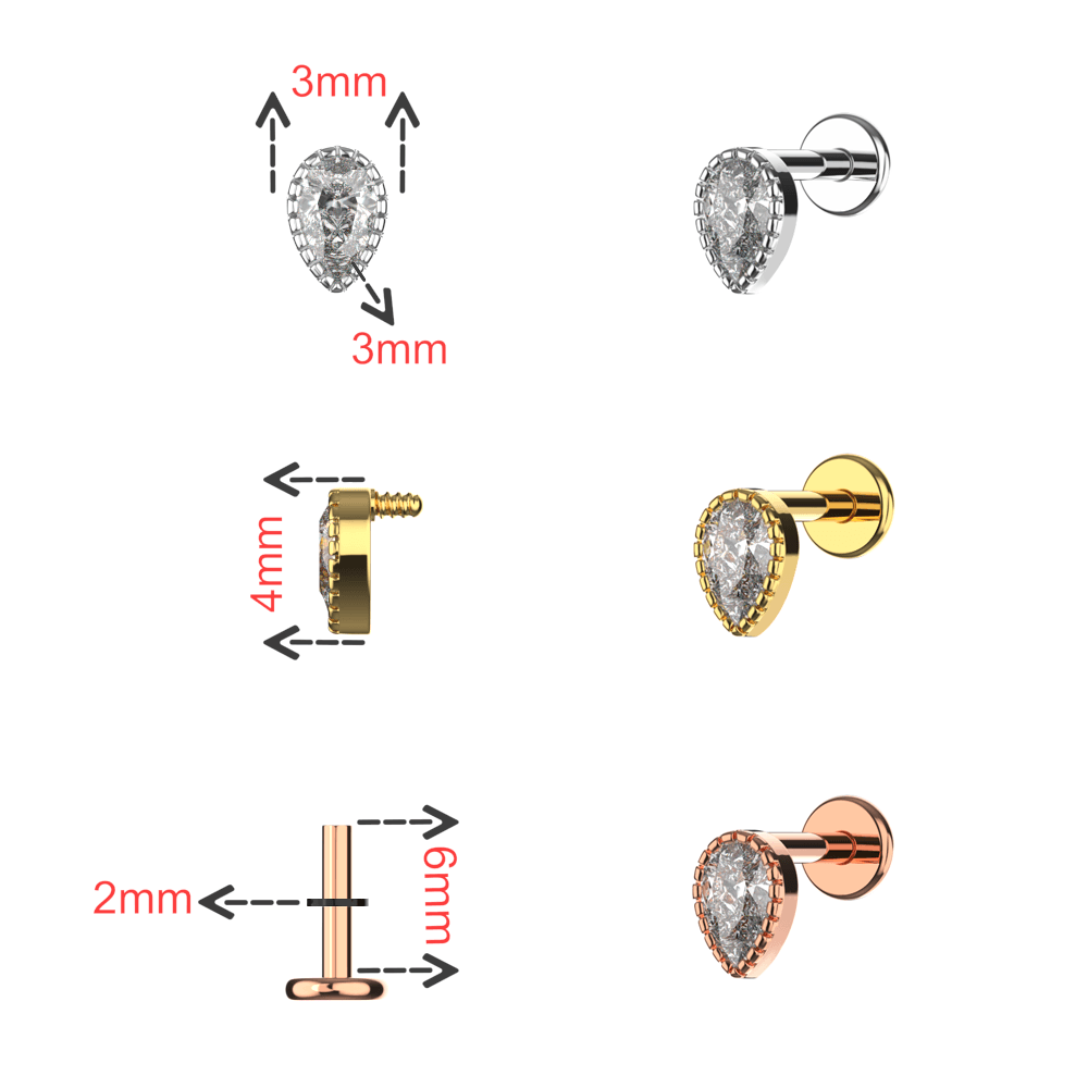 316L Surgical Steel Tear Drop Design Flatback Stud