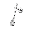 316L Surgical Steel Sword with Dangling CZ Tear Drop Flatback Stud
