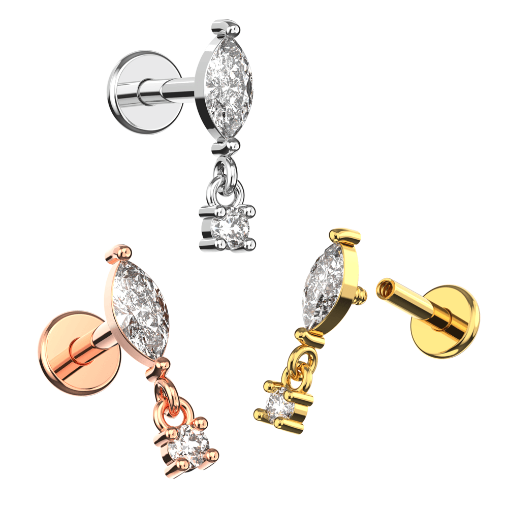 316L Surgical Steel CZ Marquise Dangling Flatback Stud
