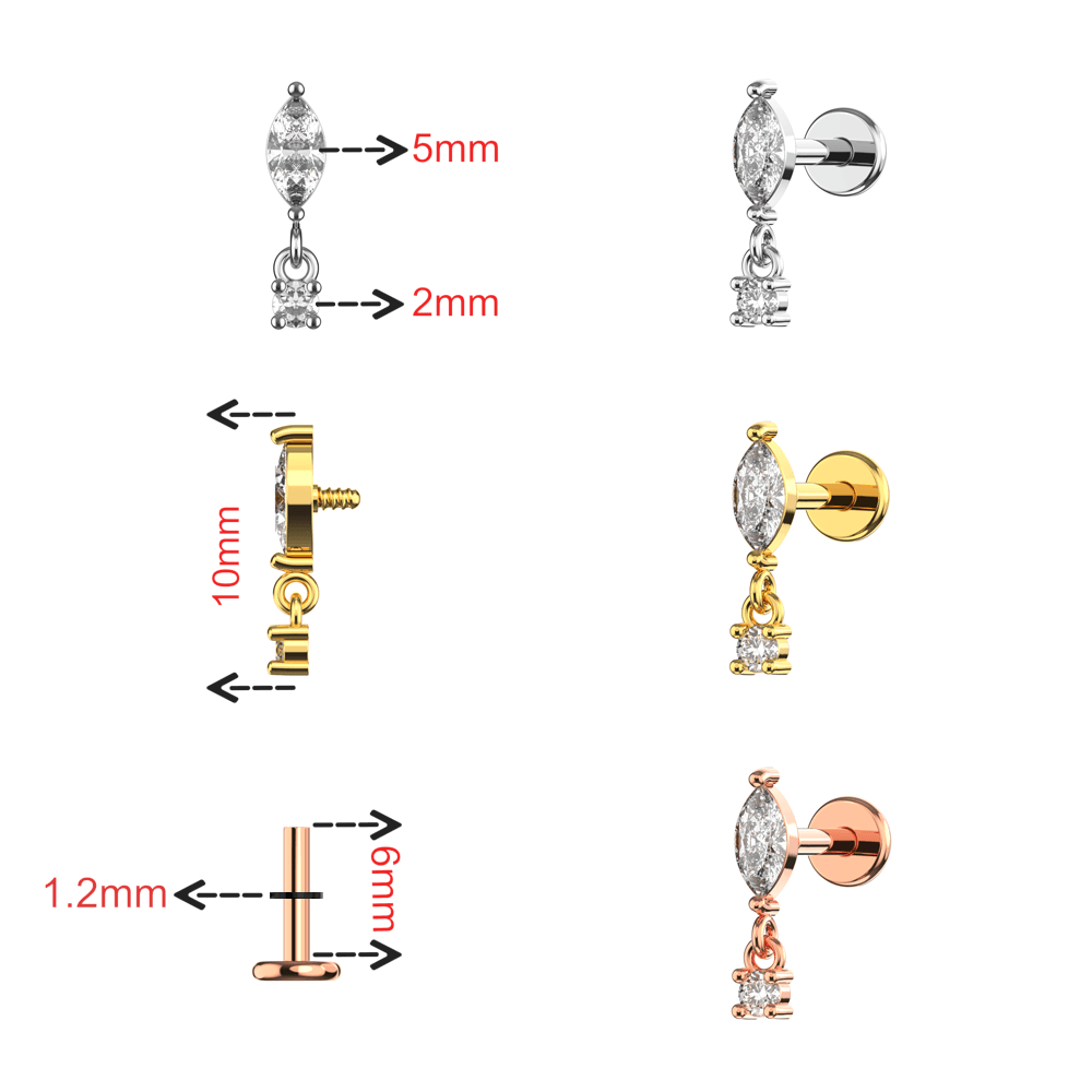 316L Surgical Steel CZ Marquise Dangling Flatback Stud