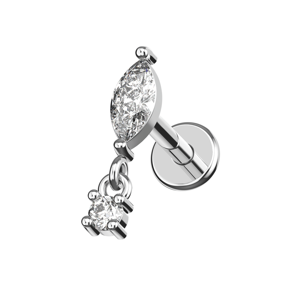 316L Surgical Steel CZ Marquise Dangling Flatback Stud