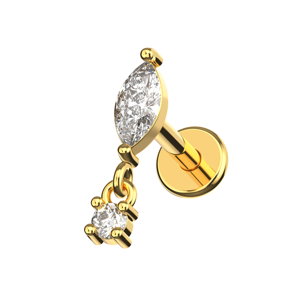 316L Surgical Steel CZ Marquise Dangling Flatback Stud