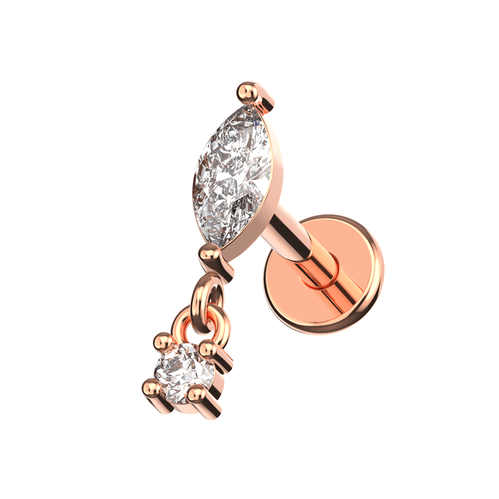 316L Surgical Steel CZ Marquise Dangling Flatback Stud