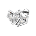 316L Surgical Steel Triple CZ Jewelled Coffin Design Internally Threaded Flatback Stud