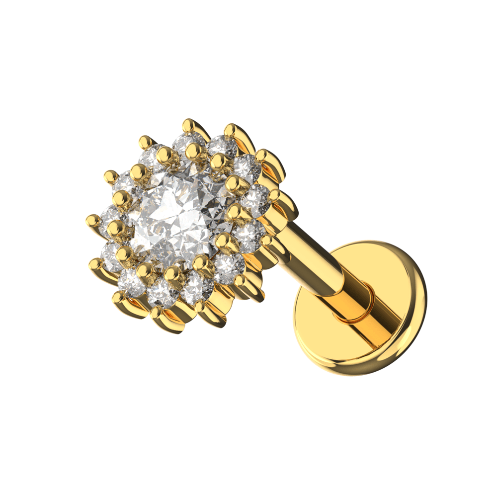 316L Surgical Steel CZ Jewelled Dahlia Zirconia Internally Threaded Flatback Stud