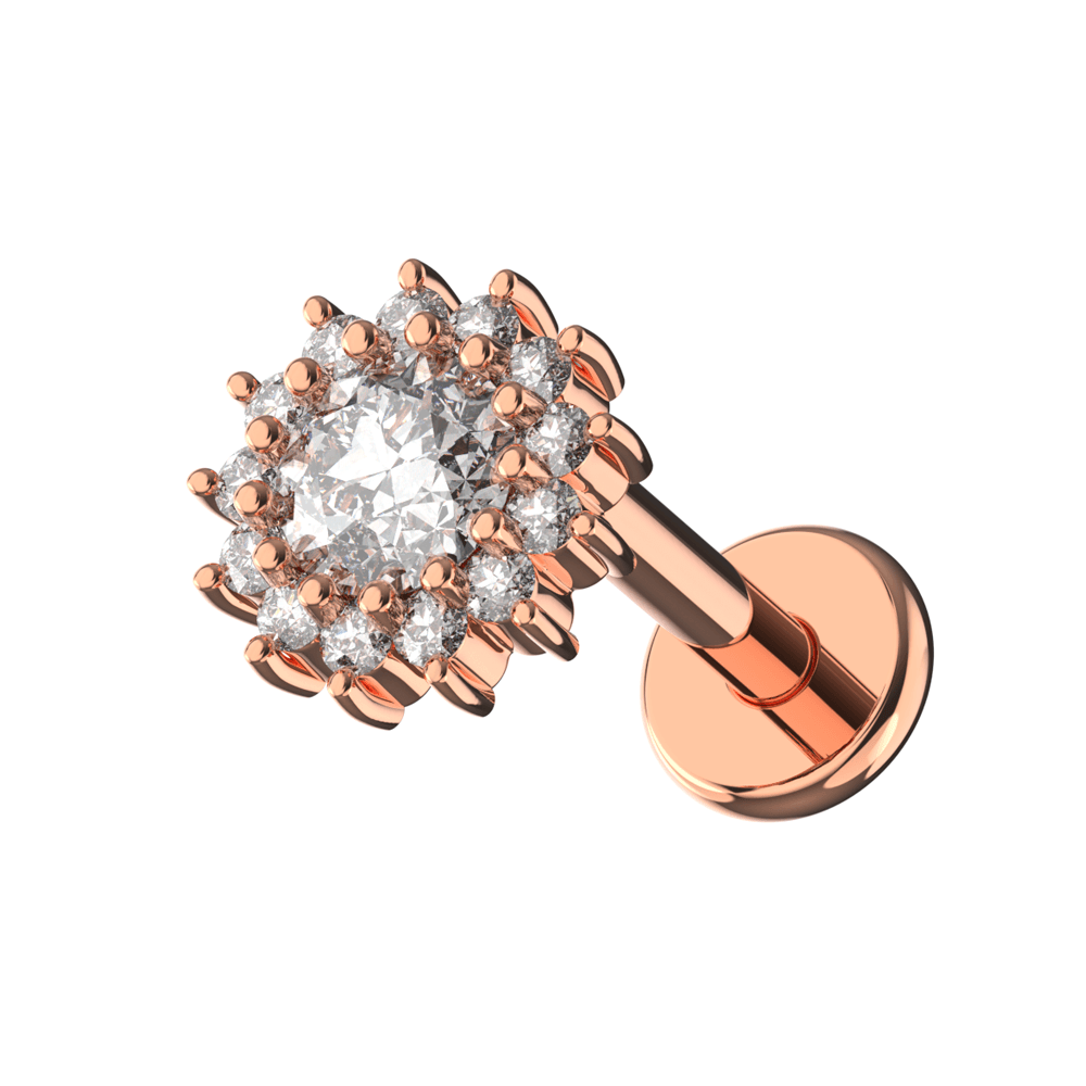 316L Surgical Steel CZ Jewelled Dahlia Zirconia Internally Threaded Flatback Stud