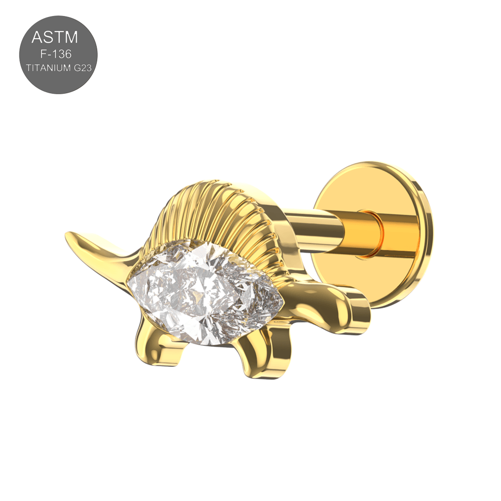 G23 Titanium Marquise CZ Jewelled Stegosaurus Internally Threaded Flatback Stud