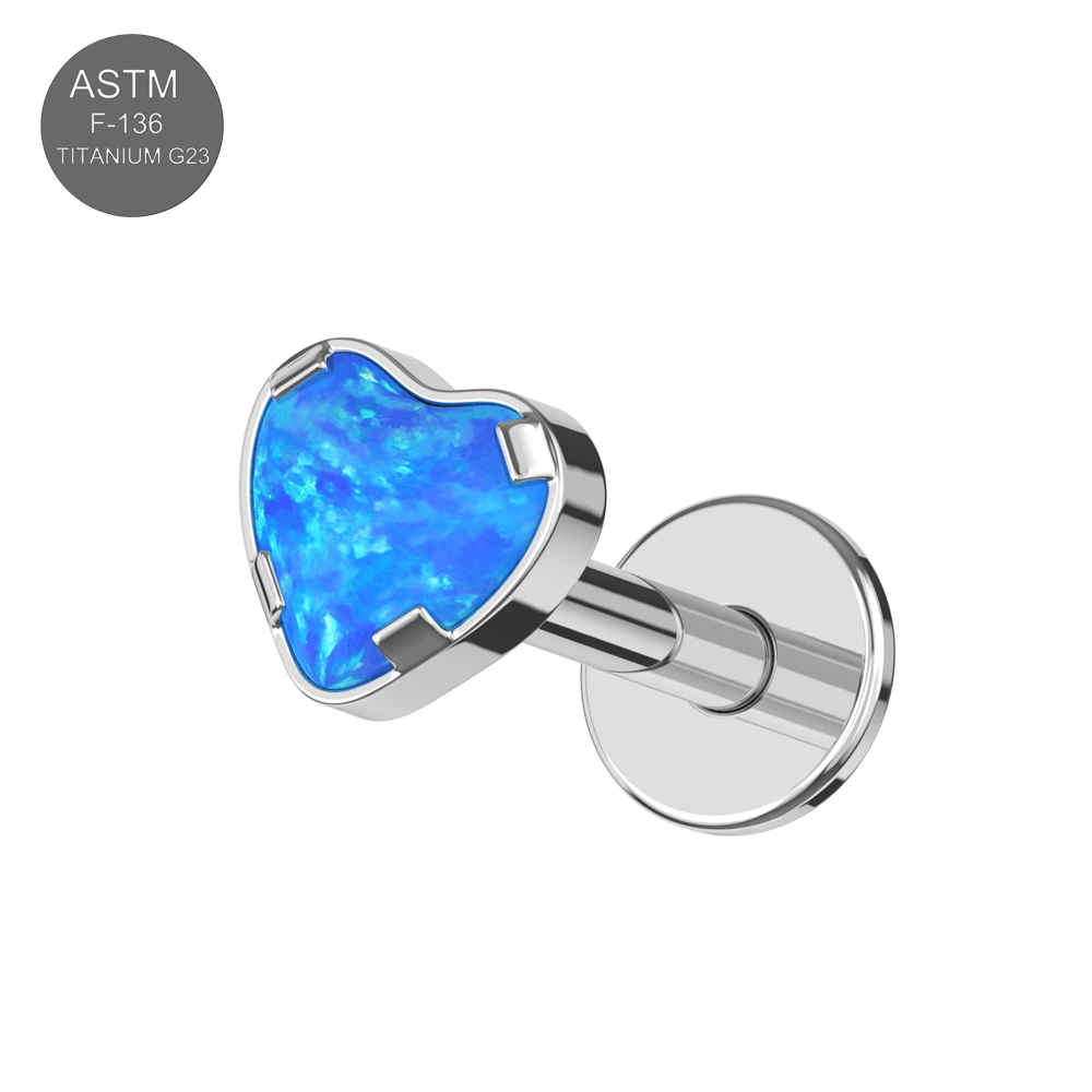 G23 Titanium Heart Opal Jewelled Internally Threaded Flatback Stud