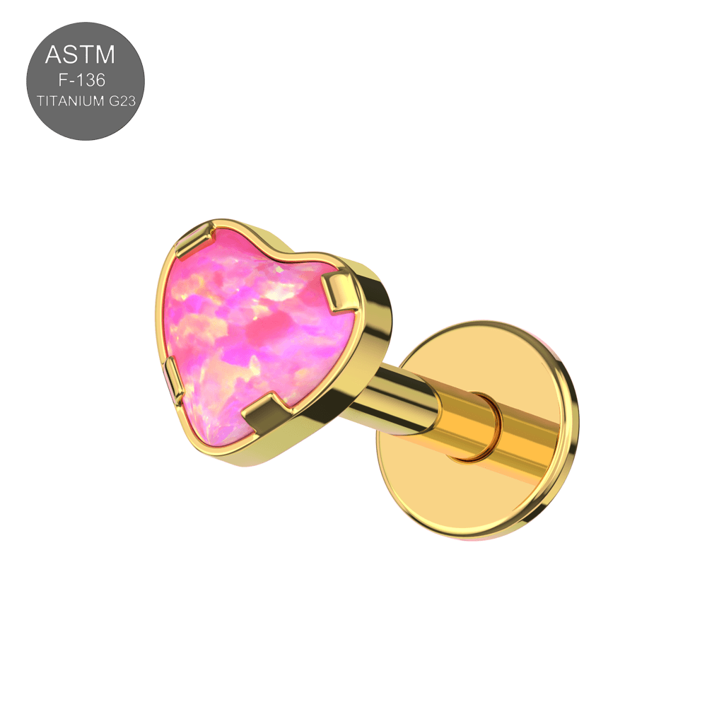 G23 Titanium Heart Opal Jewelled Internally Threaded Flatback Stud