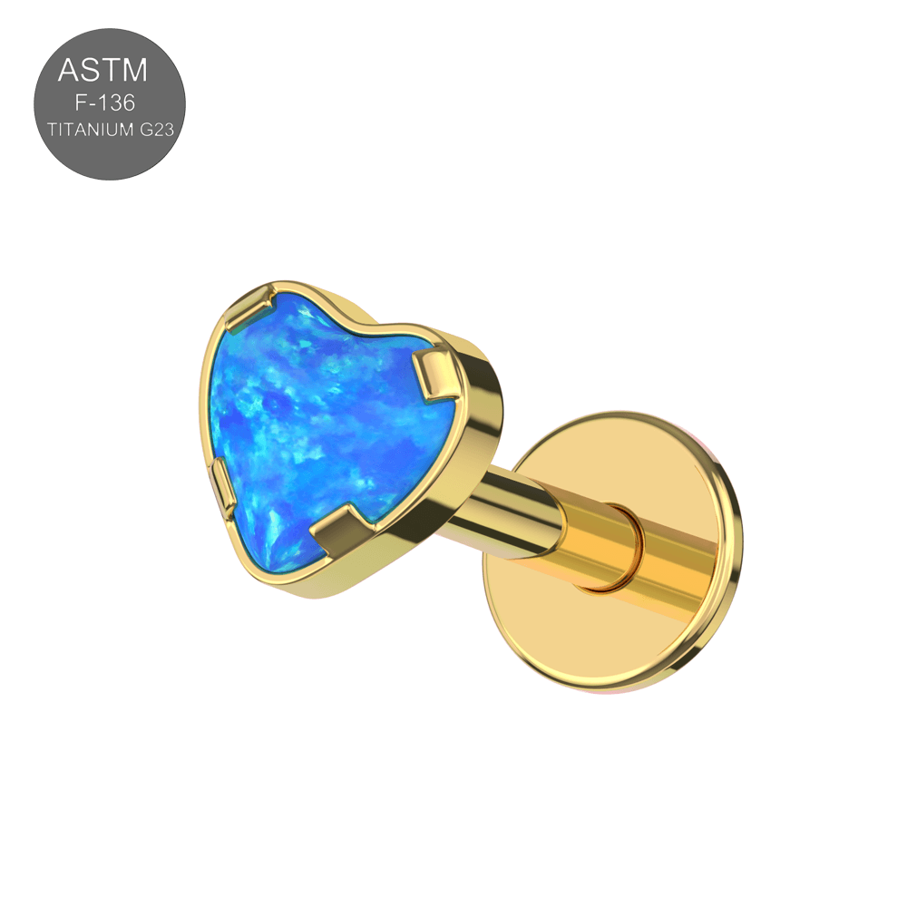G23 Titanium Heart Opal Jewelled Internally Threaded Flatback Stud