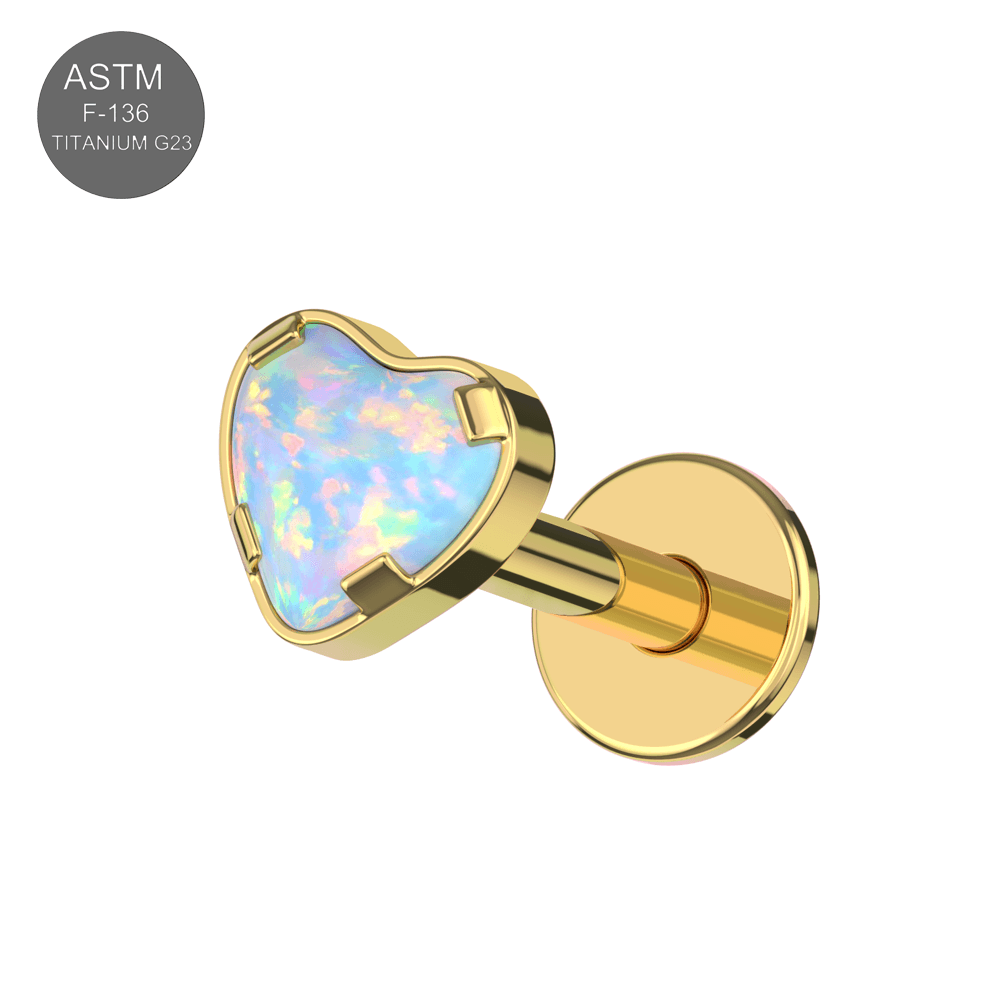 G23 Titanium Heart Opal Jewelled Internally Threaded Flatback Stud