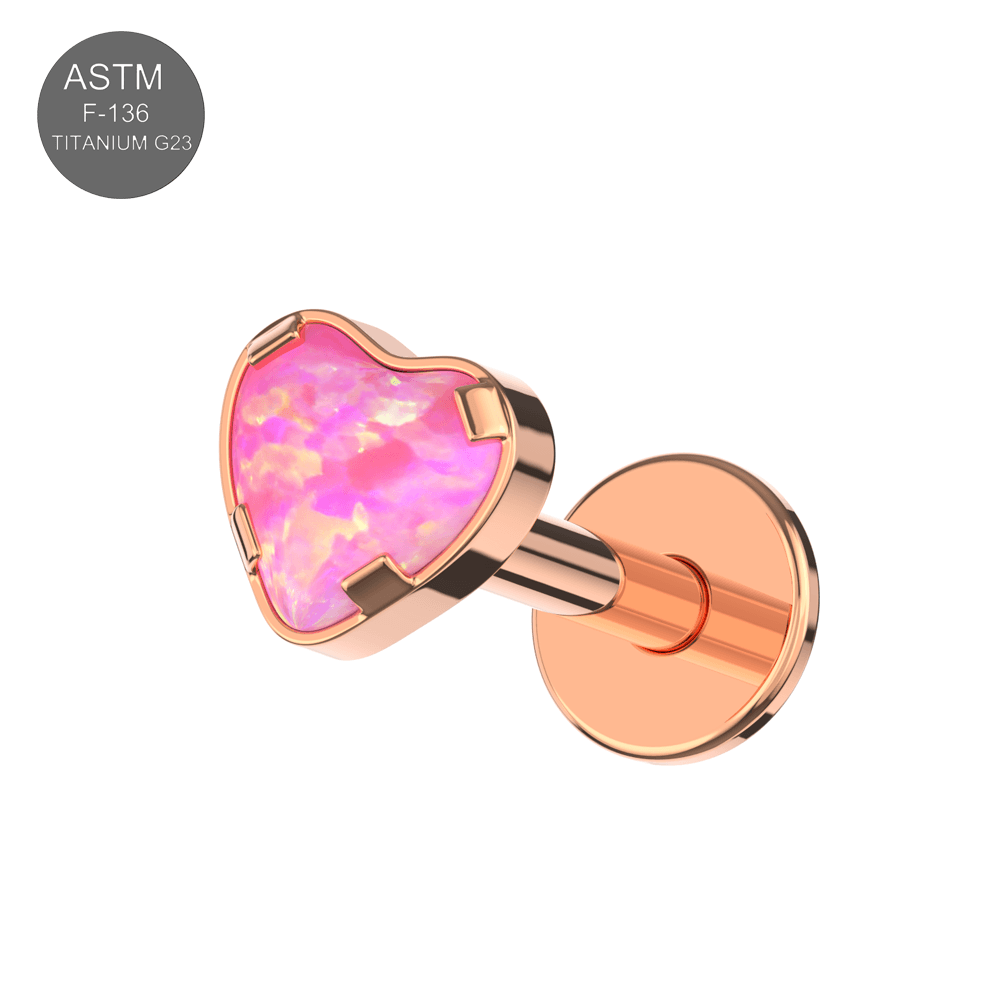 G23 Titanium Heart Opal Jewelled Internally Threaded Flatback Stud