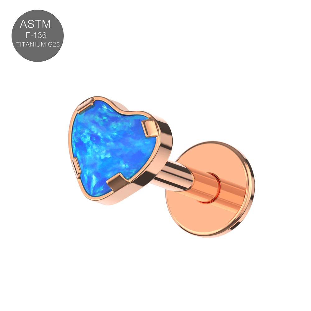 G23 Titanium Heart Opal Jewelled Internally Threaded Flatback Stud