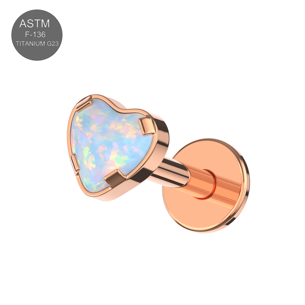 G23 Titanium Heart Opal Jewelled Internally Threaded Flatback Stud