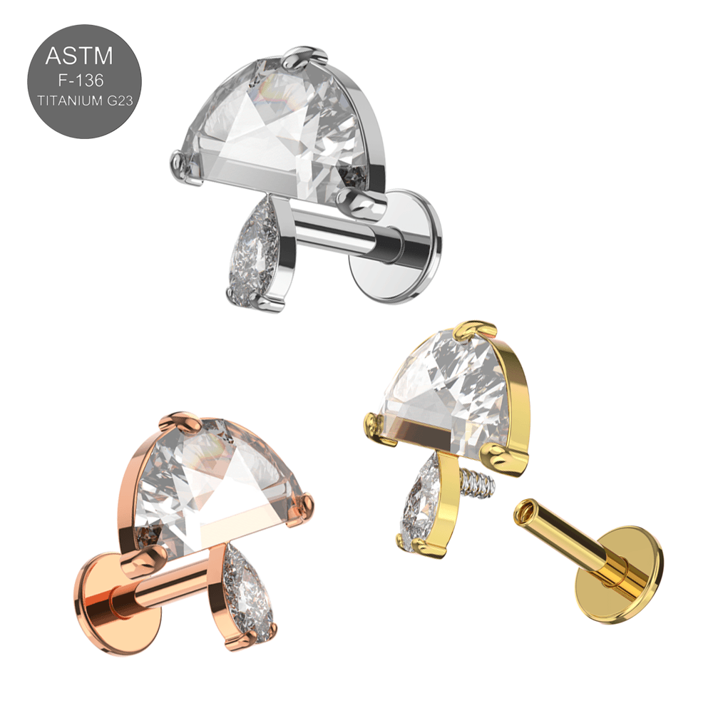 G23 Titanium CZ Jewelled Mushroom Internally Threaded Flatback Stud