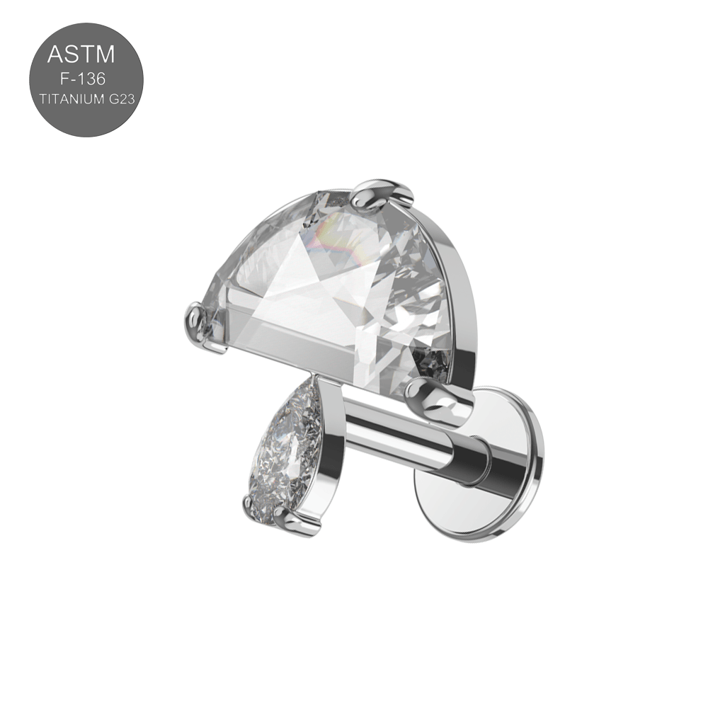 G23 Titanium CZ Jewelled Mushroom Internally Threaded Flatback Stud