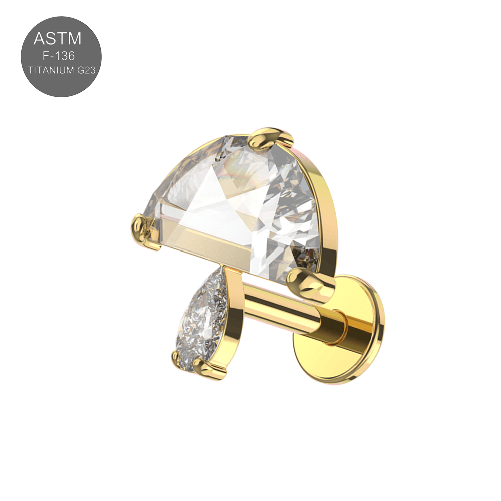 G23 Titanium CZ Jewelled Mushroom Internally Threaded Flatback Stud