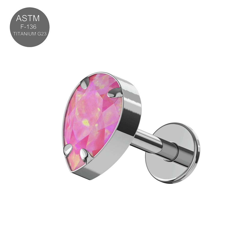 G23 Titanium Tear Drop Opal Jewelled Internally Threaded Flatback Stud