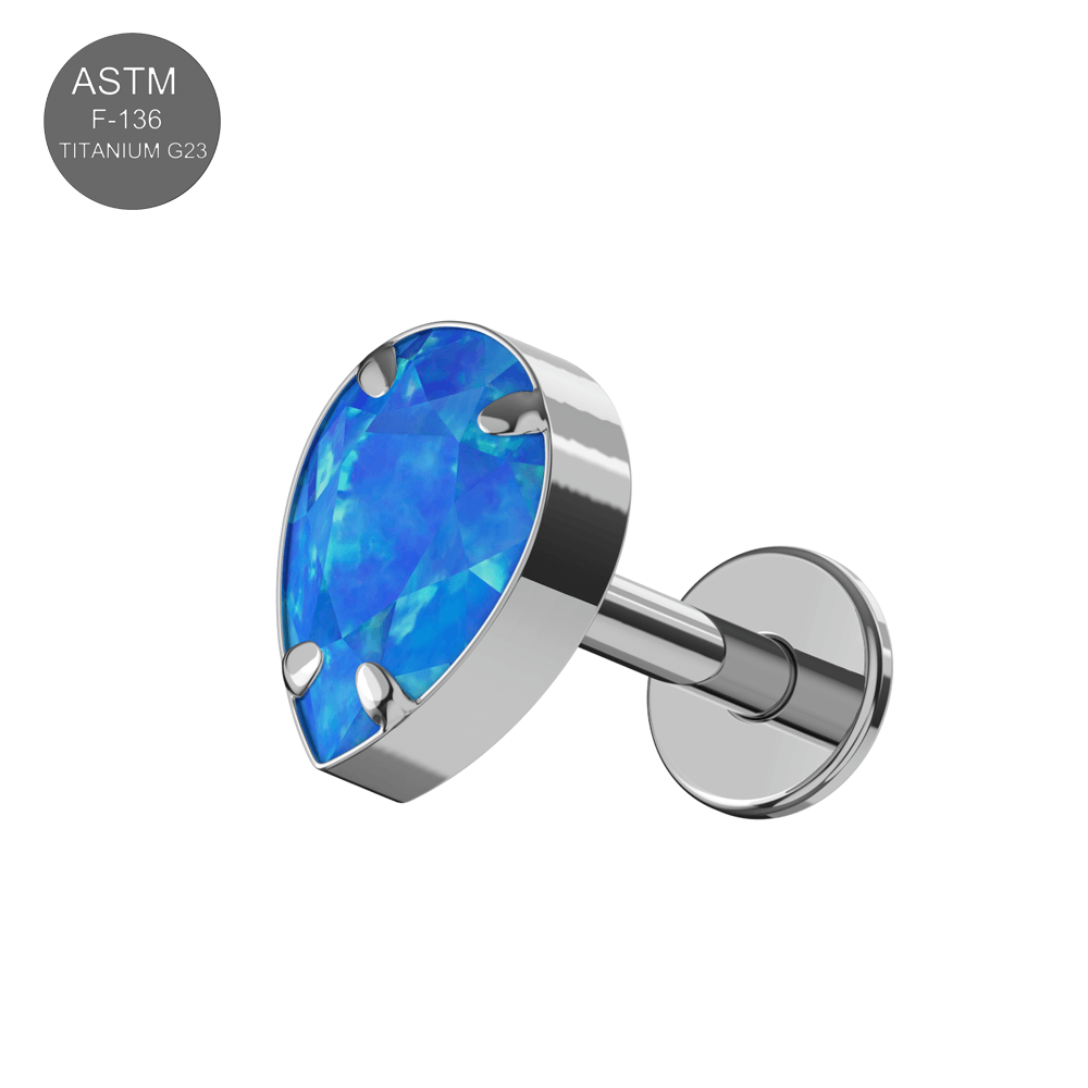 G23 Titanium Tear Drop Opal Jewelled Internally Threaded Flatback Stud