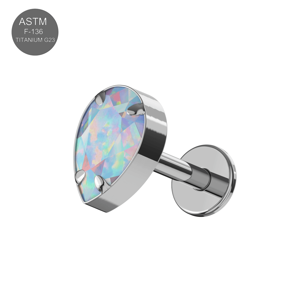 G23 Titanium Tear Drop Opal Jewelled Internally Threaded Flatback Stud