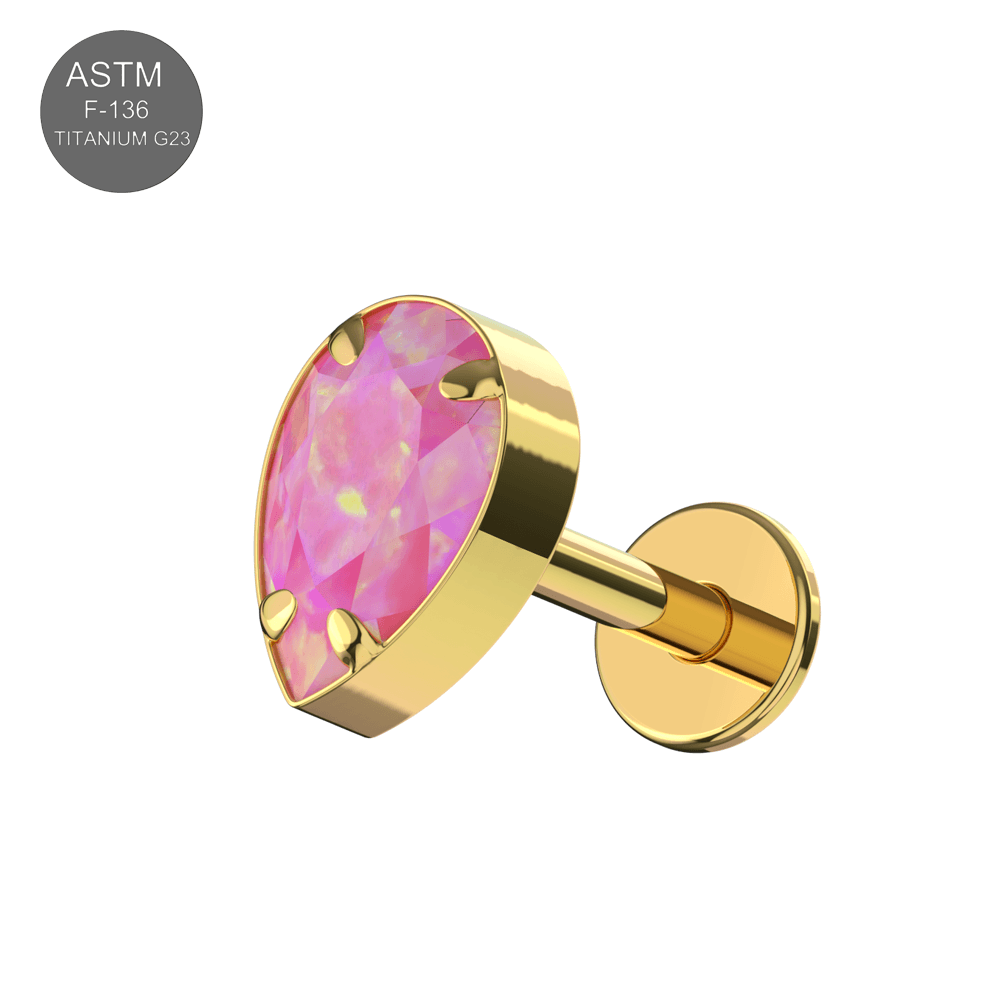 G23 Titanium Tear Drop Opal Jewelled Internally Threaded Flatback Stud