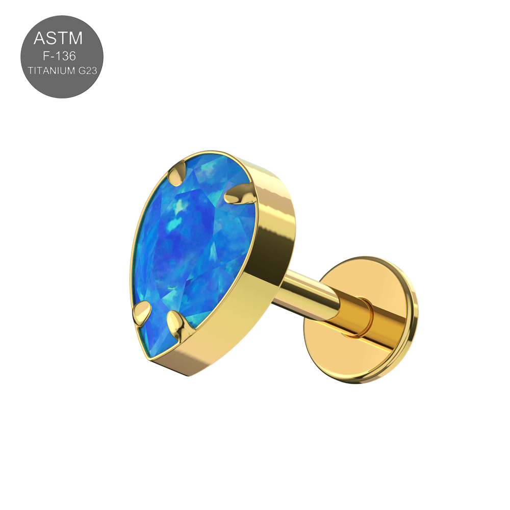 G23 Titanium Tear Drop Opal Jewelled Internally Threaded Flatback Stud
