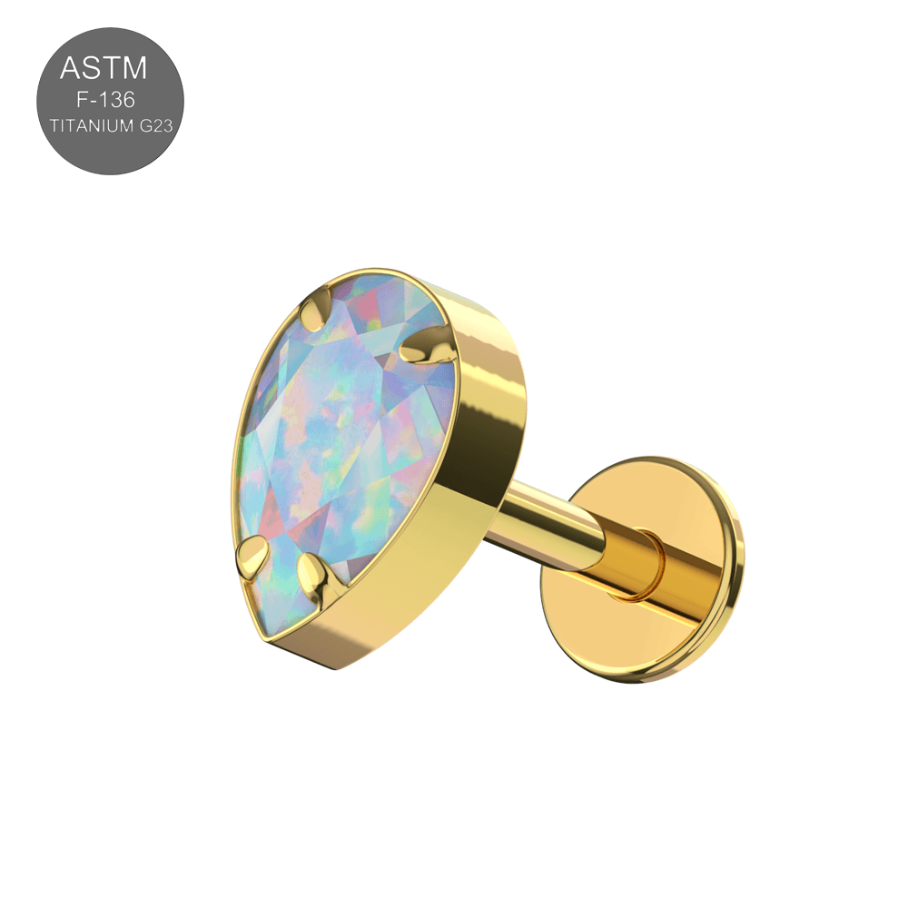 G23 Titanium Tear Drop Opal Jewelled Internally Threaded Flatback Stud
