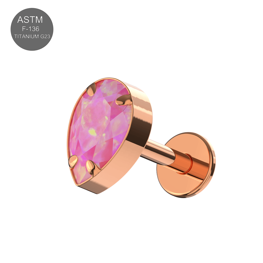 G23 Titanium Tear Drop Opal Jewelled Internally Threaded Flatback Stud
