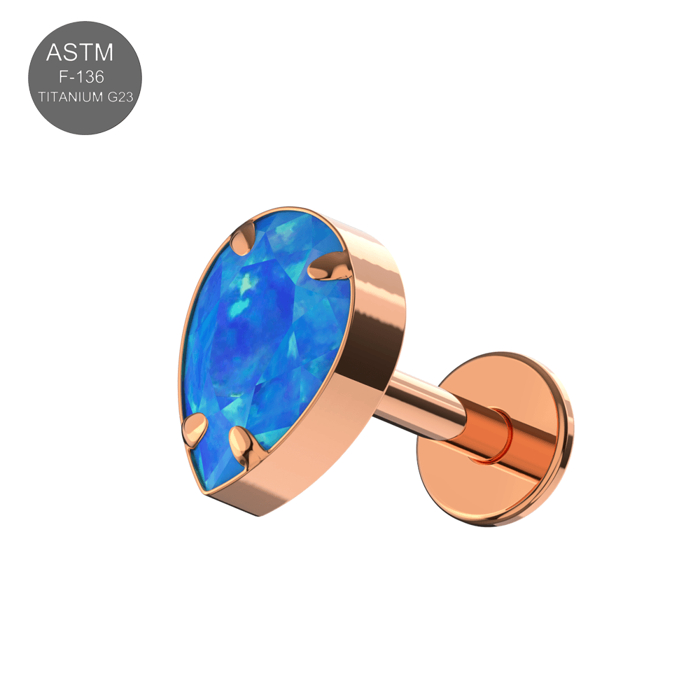 G23 Titanium Tear Drop Opal Jewelled Internally Threaded Flatback Stud