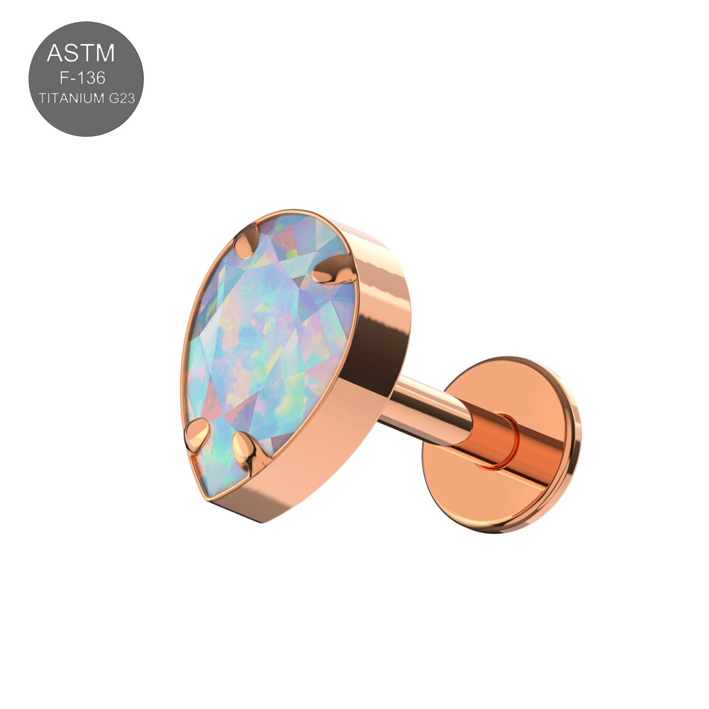 G23 Titanium Tear Drop Opal Jewelled Internally Threaded Flatback Stud