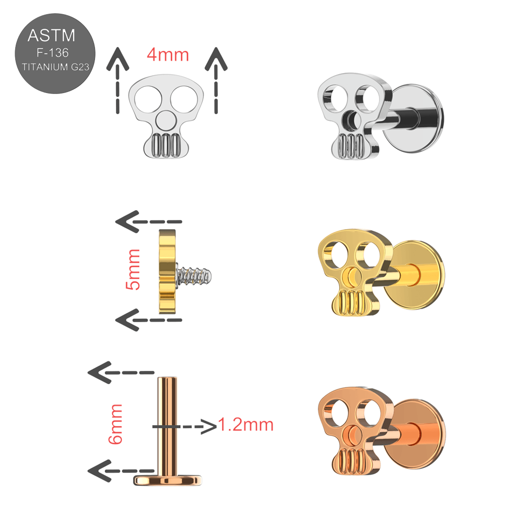 G23 Titanium Skull Internally Threaded Flatback Stud