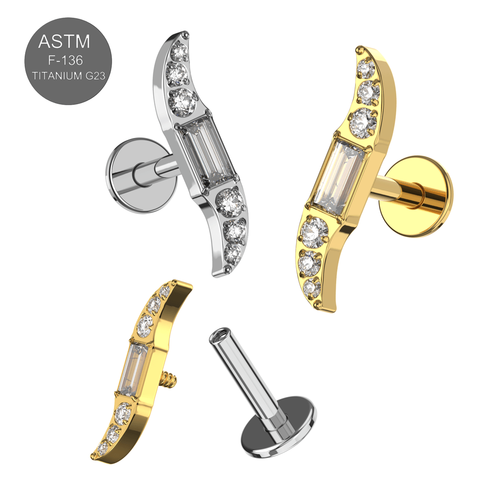 G23 Titanium CZ Jewelled Wave Internally Threaded Flatback Stud