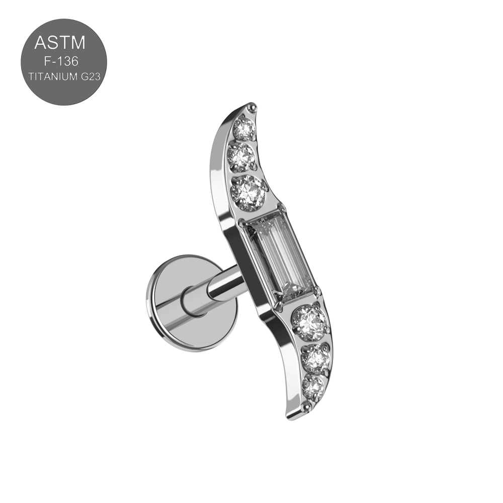 G23 Titanium CZ Jewelled Wave Internally Threaded Flatback Stud