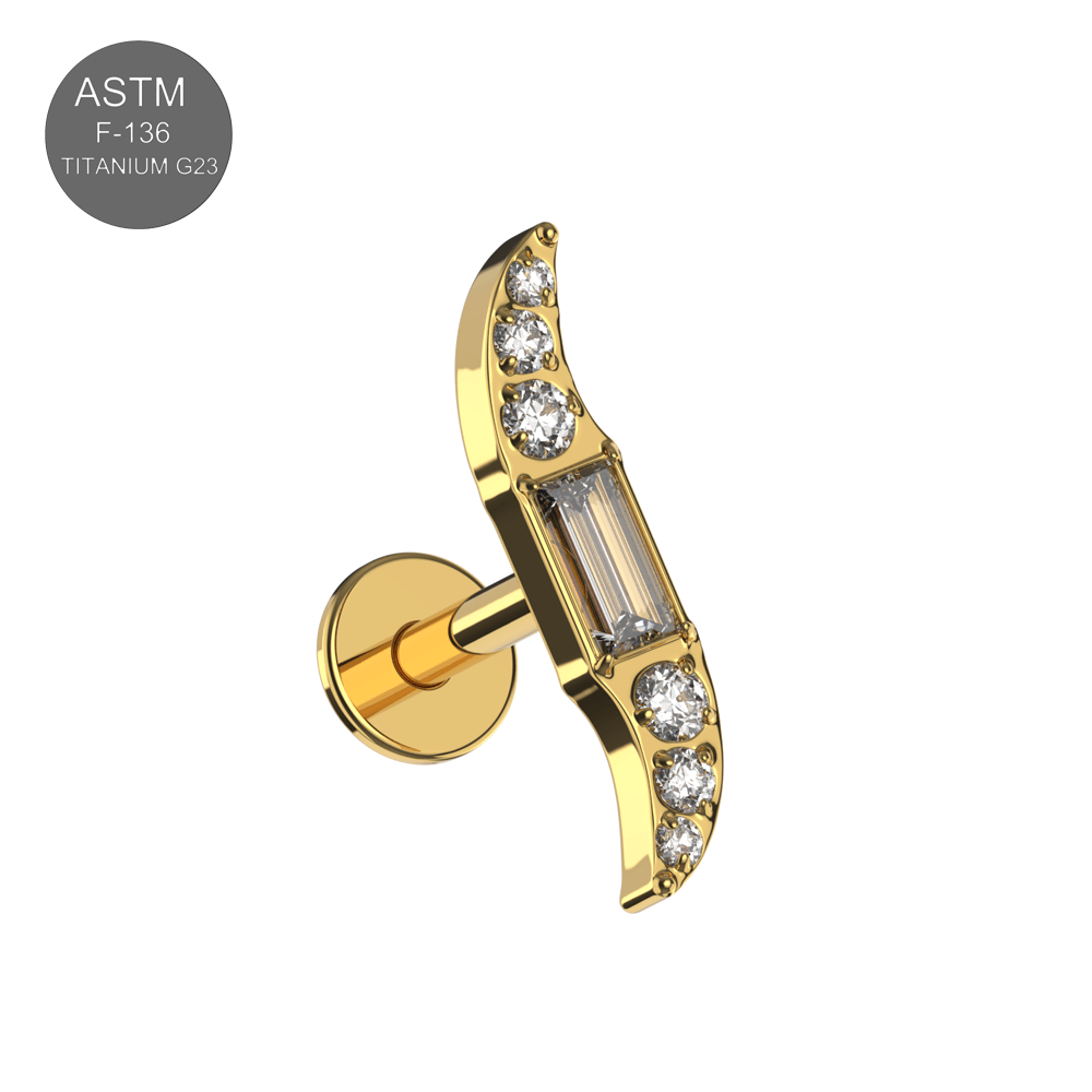 G23 Titanium CZ Jewelled Wave Internally Threaded Flatback Stud