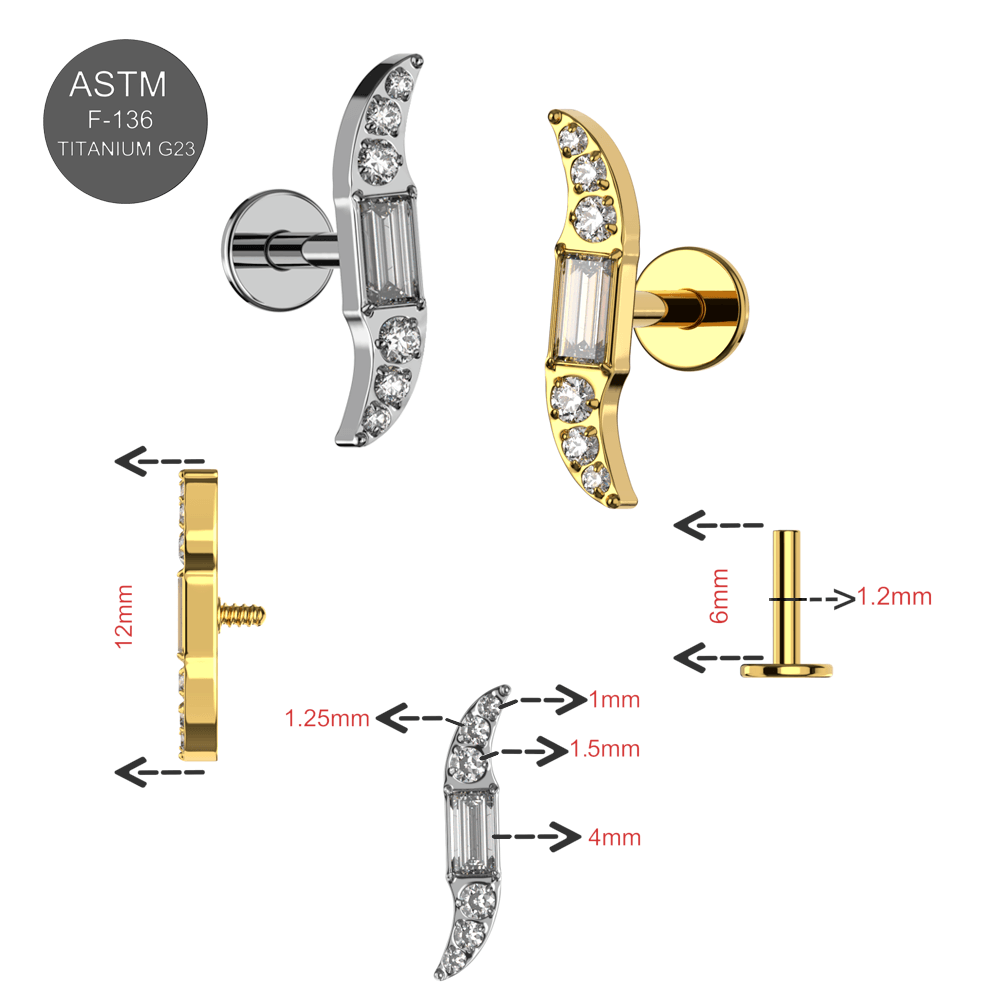 G23 Titanium CZ Jewelled Wave Internally Threaded Flatback Stud
