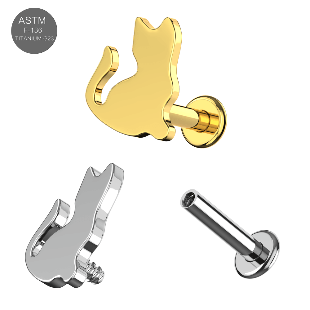 G23 Titanium Minimalist Kitty Internally Threaded Flatback Stud
