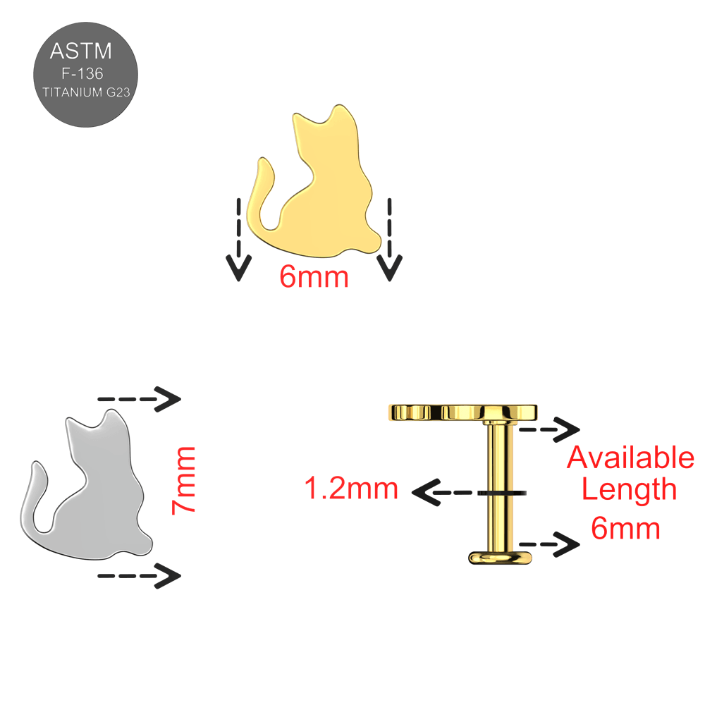 G23 Titanium Minimalist Kitty Internally Threaded Flatback Stud