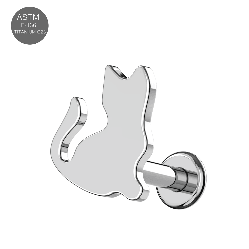 G23 Titanium Minimalist Kitty Internally Threaded Flatback Stud