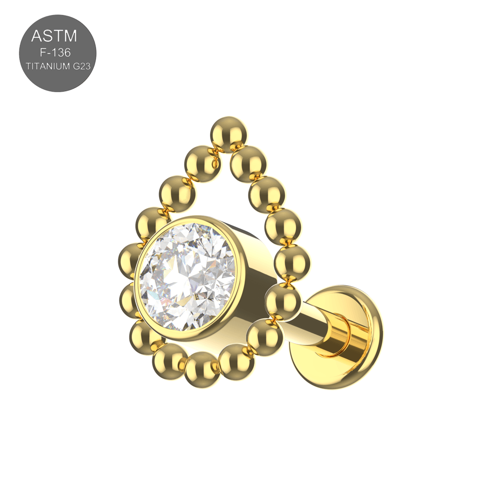 G23 Titanium Bezel Set CZ with Tear Shaped Internally Threaded Flatback Stud