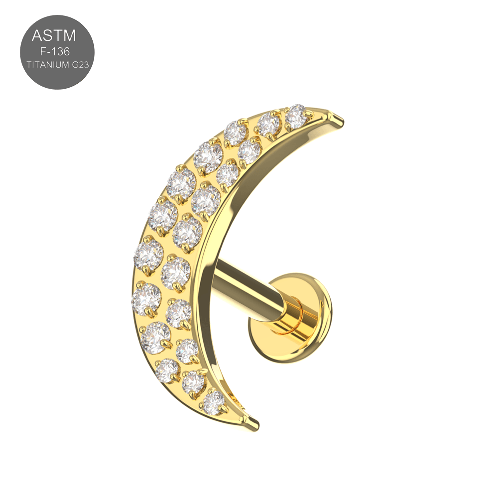 G23 Titanium CZ Jewelled Crescent Internally Threaded Flatback Stud