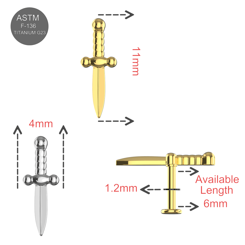 G23 Titanium Dagger Internally Threaded Flatback Stud