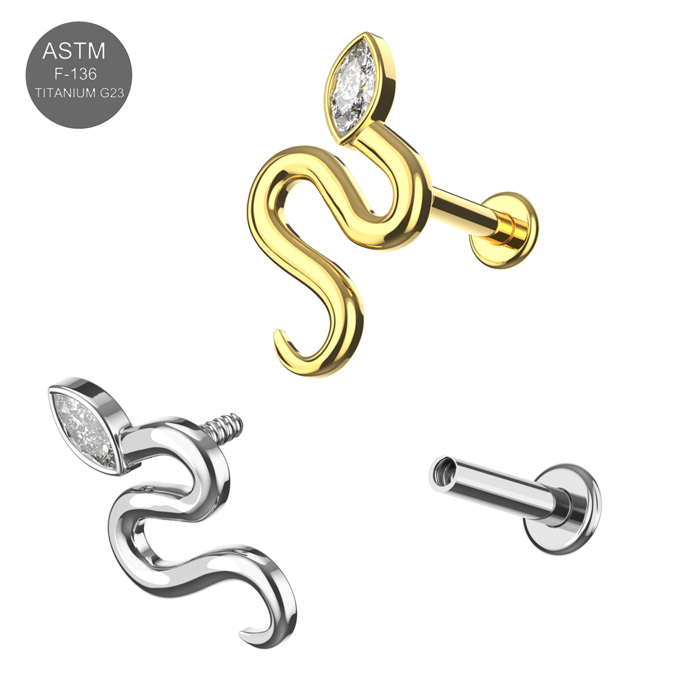 G23 Titanium Marquise CZ Snake Internally Threaded Flatback Stud