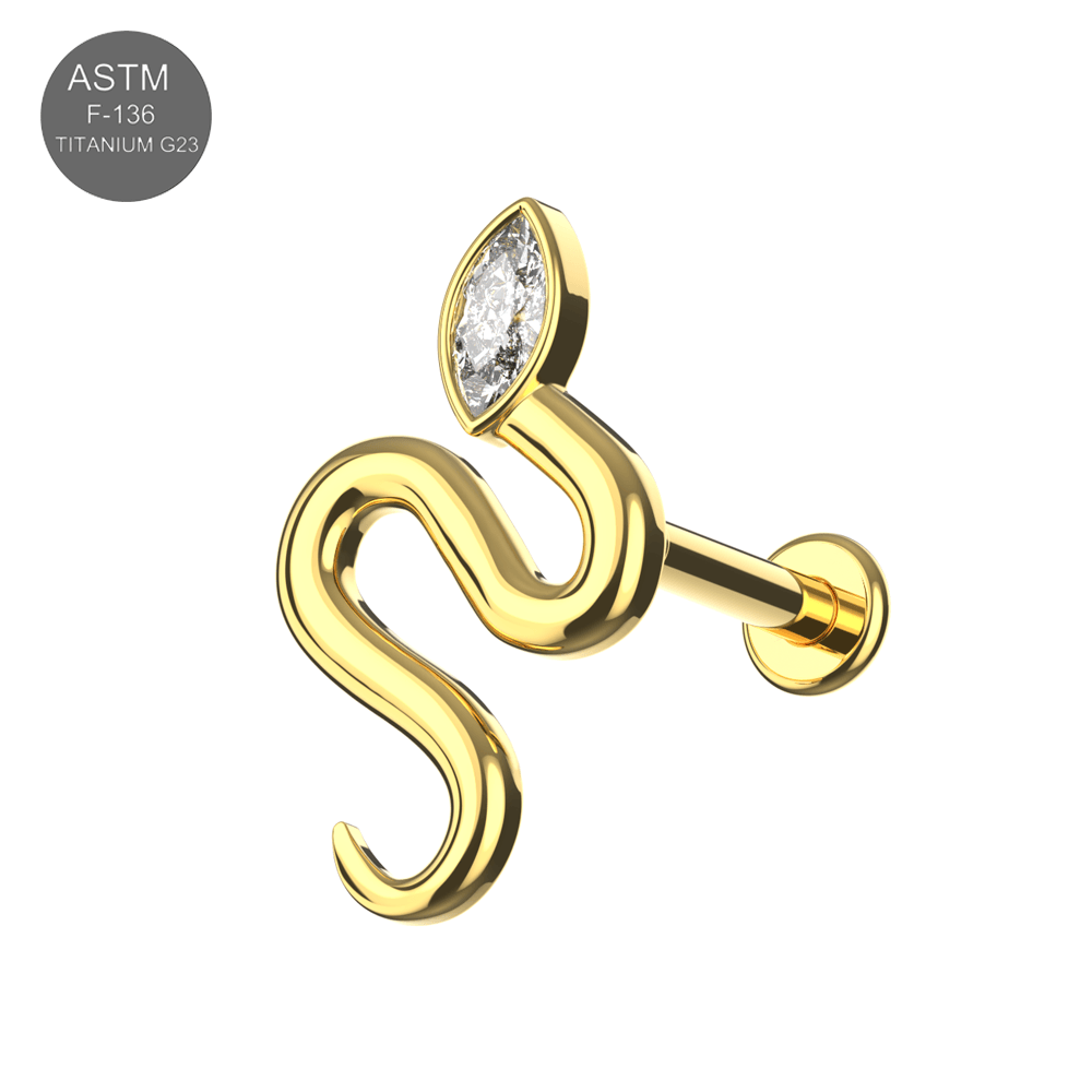 G23 Titanium Marquise CZ Snake Internally Threaded Flatback Stud