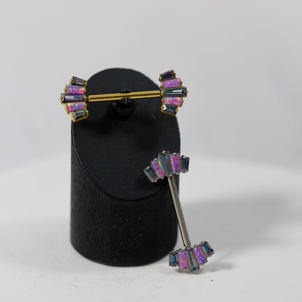 G23 Titanium CZ & Opal Jewelled Baguette Threadless Nipple Bar