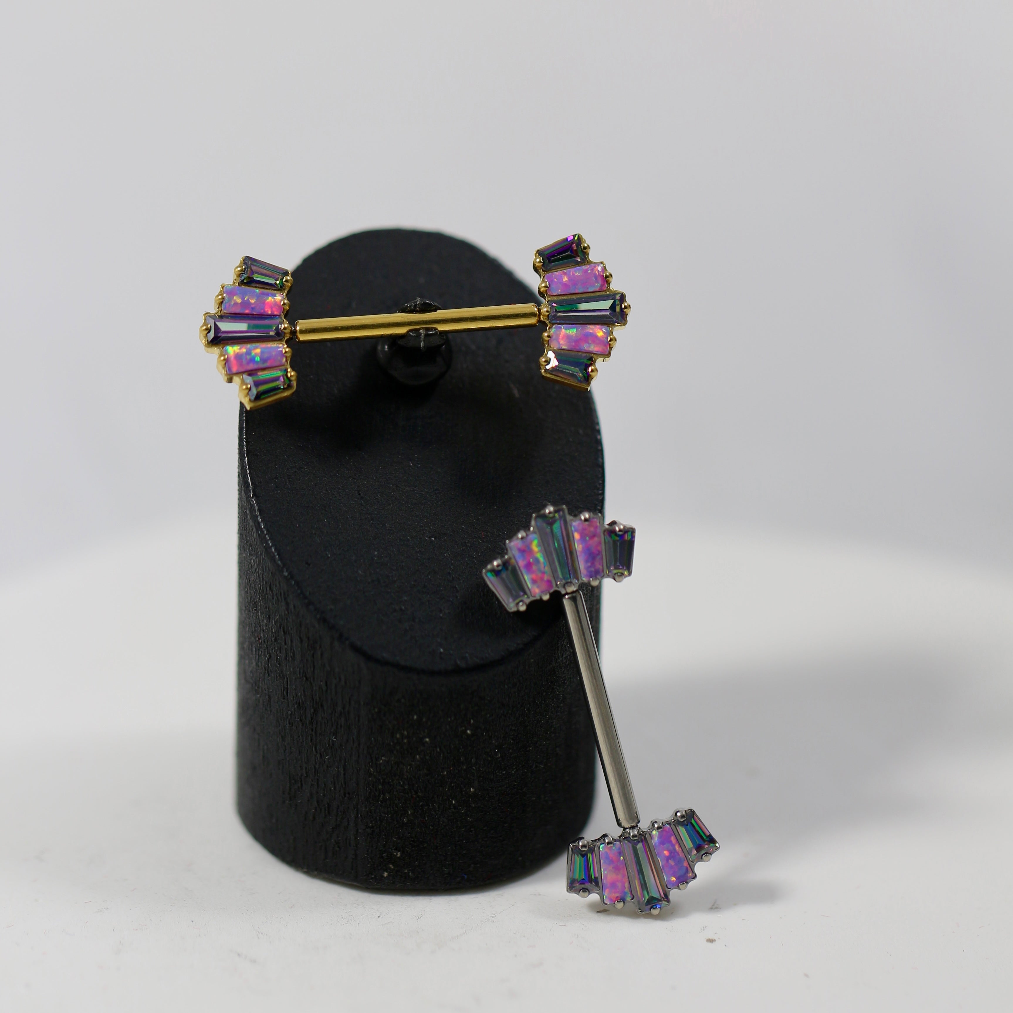 G23 Titanium CZ & Opal Jewelled Baguette Threadless Nipple Bar