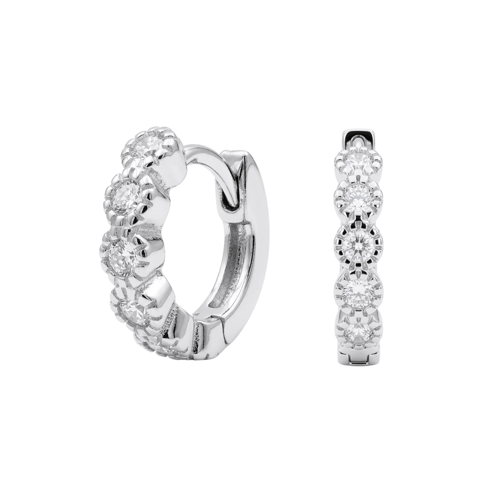 925 Sterling Silver Rhodium Plated Scalloped Sparkle Earrings