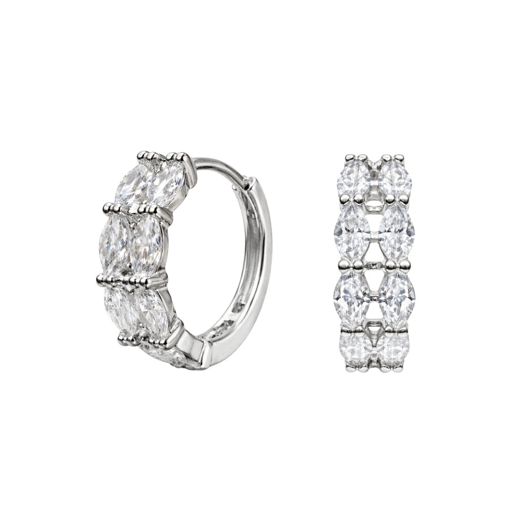 925 Sterling Silver Rhodium Plated Marquise Cluster Earrings