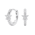 925 Sterling Silver Rhodium Plated Pave Star Huggie Earrings