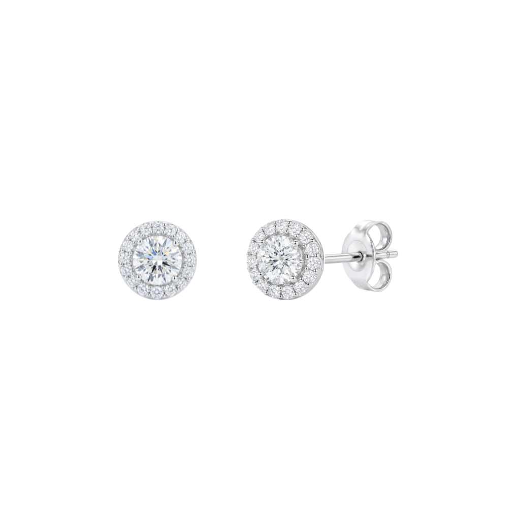925 Sterling Silver Rhodium Plated Classic Round Halo Studs